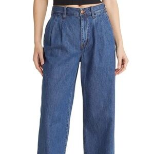 Madewell Blue Baggy Straight Jeans Pleated Waist